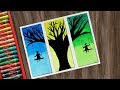 Tree Drawing with Oil Pastels multiple drawing technique | Drawing for beginners | Drawing for kids
