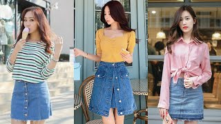Denim Skirt Outfits Denim Mini Skirts Korean Denim Skirts Ideas