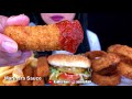 ASMR CHEESY MOZZARELLA STICKS + CRUNCHY ONION RINGS (Eating Sounds) FAST FOOD BURGER | ASMR Phan