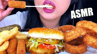 ASMR CHEESY MOZZARELLA STICKS + CRUNCHY ONION RINGS (Eating Sounds) FAST FOOD BURGER | ASMR Phan