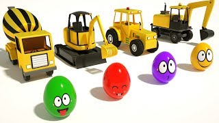 Build #excavator, Tractor, Mixer Truck, Bulldozer - Learn Colors With Surprise Eggs for Kids