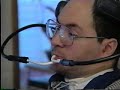 Title:Science 21 Jim Description:Jim is a quadriplegic due to transverse myelitis. He uses the computer by sipping and puffing morse codes into an air tube connected to keyboard & mouse emulation system. Interviewed by Korean Science program. ...