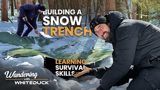 Building a snow trench | Survival skills | Wandering with White Duck Episode 11