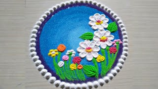 Latest Rangoli Design * how to make beautiful Flowers rangoli * Very Easy And Attractive Rangoli