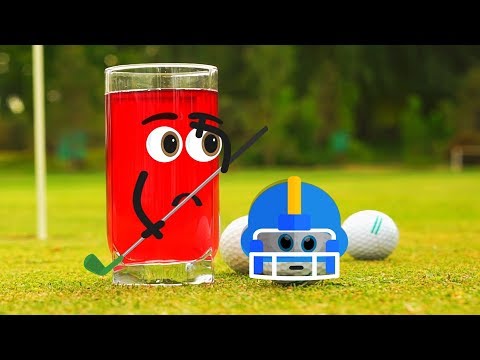 Glass with juice playing golf | Doodland Goodland