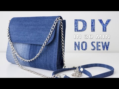 DIY CUTE JEANS PURSE BAG IDEA NO SEW // Old Jeans Transform Into Bag In 30 Min - YouTube