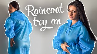 4K Usa Cosmic Blue Elegance Long Raincoat Review & Try-On