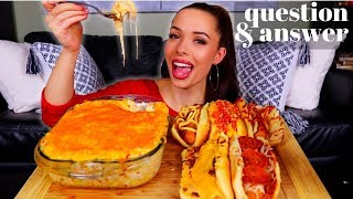 CHEESY POTATO CASSEROLE AND CRAZY HOT DOGS MUKBANG (animal style and pizza?!)