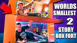 WORLDS Smallest TWO Story Box Fort 24 Hour Challenge ? Fortnite, Beyblades, Xbox One & More!