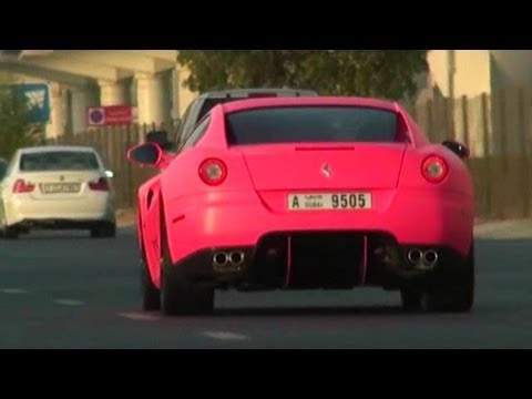 Matte Pink Ferrari 599 GTB Fiorano on the Highway in Dubai