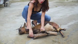 Woman Butcher Goat Forest Vlog