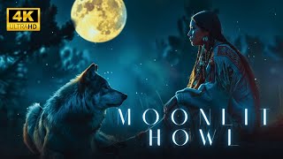 Moonlit Howl - Native American Flute Music And Wolf Howling In The Misty Blue Darkness