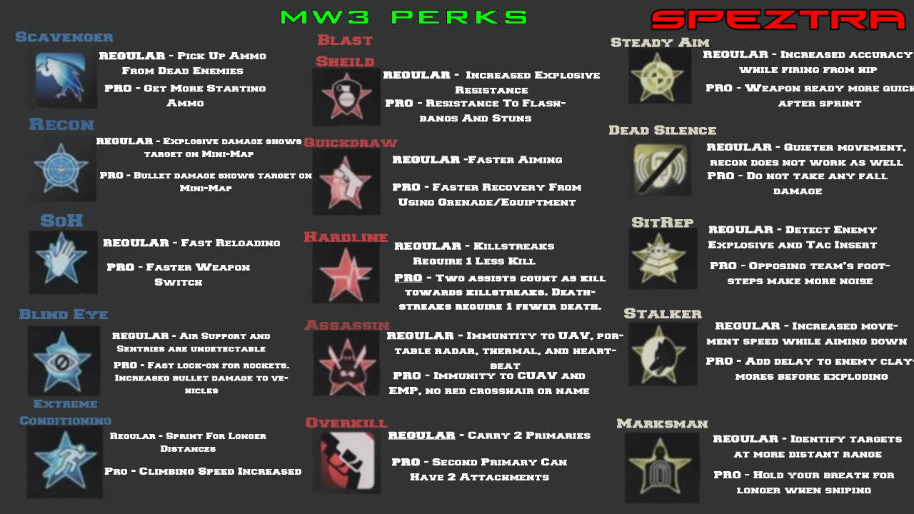 MW3 ALL Official Perk Information (Including Pro Perks) YouTube