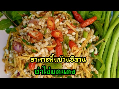 อาหารพื้นบ้านอีสานยำไข่มดแดง