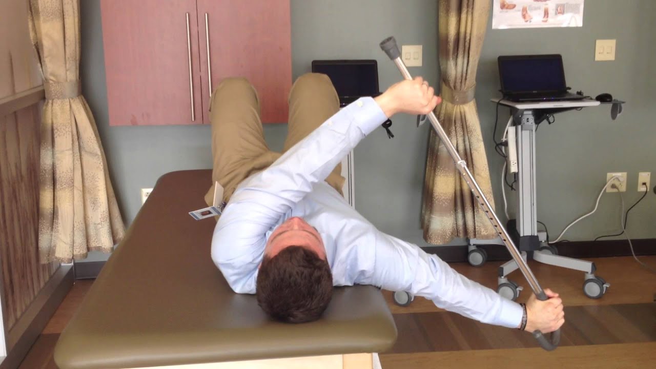 Supine Horizontal Shoulder Abduction and Adduction with cane - YouTube