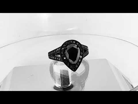 Pear Shaped Black Diamond Engagement Ring Halo 2.53 Carat 14K Black Gold Vintage Style Unique Certified Handmade Pear Shaped Black Diamond Engagement Ring Halo 2.53 Carat 14K Black Gold Vintage Style Unique Certified Handmade
