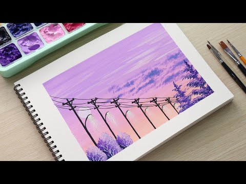 ART#45 |Vẽ tranh phong cảnh – Hàng cột điện| HIMI Gouache| Landscape| Tutorial