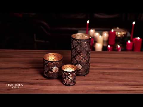Etched Black Metallic Candle Holder | Home Decor Product | Candles for Decoration | Lighthaus Candle