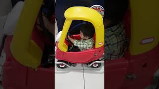 Jd riding on a toy car for rent in sm lanang