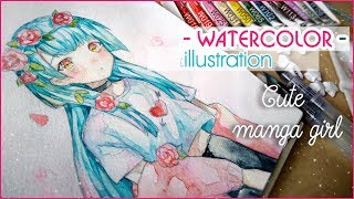 Watercolor Painting Timelapse Manga girl