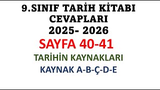 9. Sinif Tari̇h Ki̇tabi Cevaplari. Sayfa 40 - 41