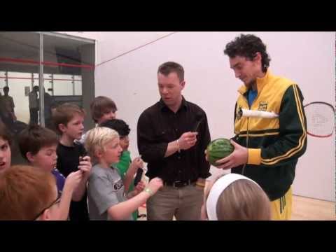 Squash star Cameron Pilley vs a watermelon