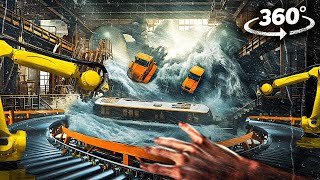 360° Factory Flood 1 - Survive Tsunami Wave And Robots  Vr 360 Video 4K Ultra Hd