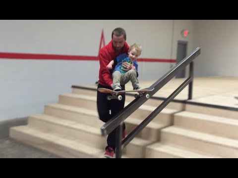 Toddler Skates Handrail! (Dad Helps!)