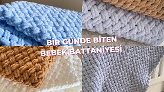 Alize Puffy İp İle Bebek Battaniyesi 1 Günde Yap Bitir, Kolay Tarif Şi̇ş Yok Tiğ Yok