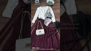 Ootd Sweater Brokat & Rok Plisket Satin Maroon, Sweet & Stylish Looks