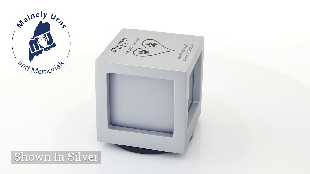 Medium Silver Photo Cube Pet Cremation Urn