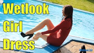 Wetlook Girl Red Dress | Wetlook Girl Tights | Wetlook High Heels