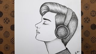 Kolay Müzik Dinleyen Erkek Çizimi Resmi, Karakalem Kolay Çizimleri Nasıl Yapılır