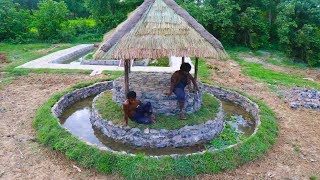 Build Hut in Stone Fish Pond Build Hut in Stone Fish Pond