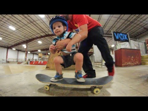 Dad Helps 2 Year Old Shred At Skatepark!
