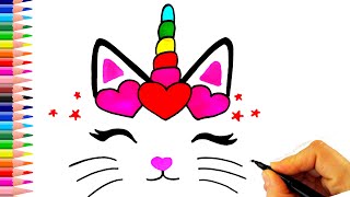 Sevimli CatiCorn Çizimi - Kolay Çizimler - Kedi Çizimleri - Unicorn Çizimleri