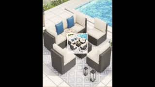 Patio Furniture Wicker Outdoor Bistro Set, 4-Piece All Weather Patio Furniture Rattan Conversatio...