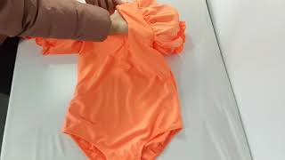 523101 Hdw Dance Orange Shiny Nylonlycra Cap Puffy Sleeve Leotard