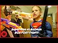 Superman vs Batman Box Fort Fight! kids superhero real life m...
