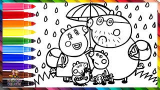 Dibuja Y Colorea A Peppa Pig Y A Su Familia Bajo La Lluvia Dibujos Para Niños