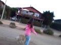 Perro montandose a niña