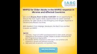 Mhpss For Older Adults In The Mhpss Response In Ukraine And Affected Countries