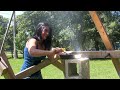 Solar cooking blackened seafood Alfredo with angel hair pasta parabolic mirror Fresnel Lens