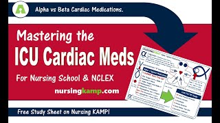 ICU Medications you should know Cardiac Blood Pressure NCLEX Nursing KAMP Alpha Beta Critical Card
