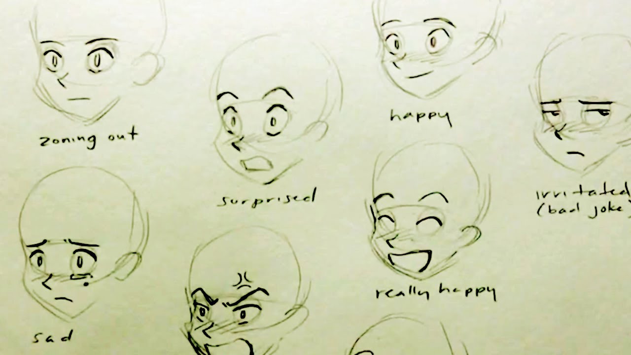 How to Draw a Manga Face: 7 Expressions - YouTube