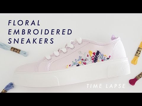 Spring Floral Embroidered Sneakers Timelapse + Pattern - YouTube