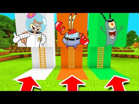 Minecraft PE : DO NOT CHOOSE THE WRONG LADDER! (Sandy Cheeks, Mr Krabs & Plankton)