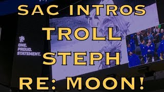 Kings jumbotron TROLLS Steph Curry during Warriors intros pregame in Sacramento at Golden1 Center