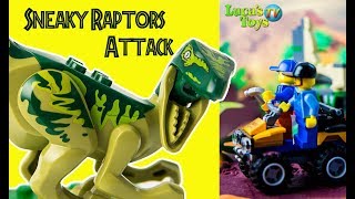 Sneaky raptors attack on lego city workers / lego dinosaurs stop motion