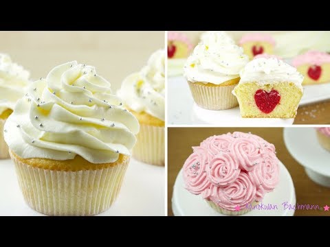♥วานิลลาคัพเค้กเนื้อนุ่มชุ่มฉ่ำซ่อนหัวใจ บัตเตอร์ครีมอร่อย ขนมหวานบอกรักแม่ (ไอเดียของขวัญวันแม่)